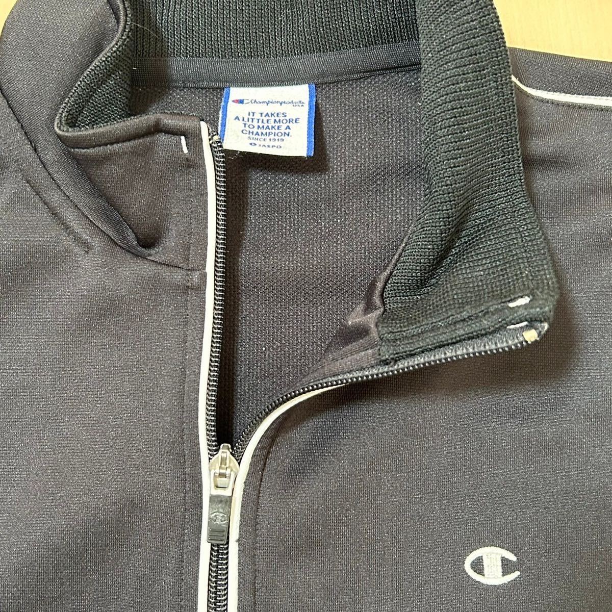 Champion　チャンピオン　ジップアップ　トラックジャケット　レトロジャージ　ブラック　刺繍ロゴ　メンズ　Oサイズ　古着　大きなサイズ_画像4