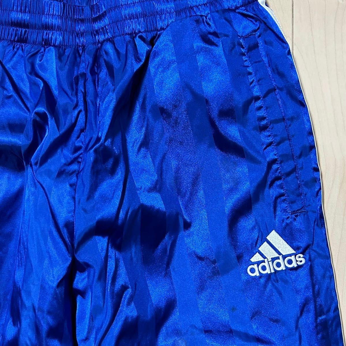 良品　00s　adidas　アディダス　レトロ　ナイロンパンツ　トラックパンツ　縦縞　光沢ブルー　メンズ　Mサイズ　ヴィンテージ　古着_画像3