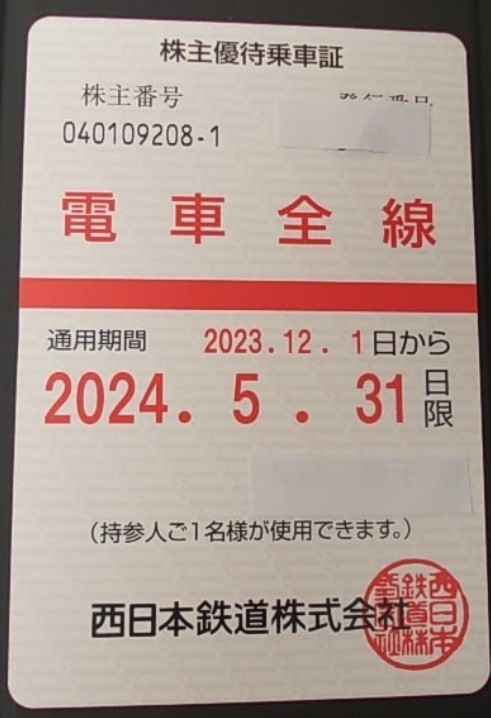 西日本鉄道電車全線定期券型(男性名義) 有効期限：2023年12月1日～2024年5月末_画像1