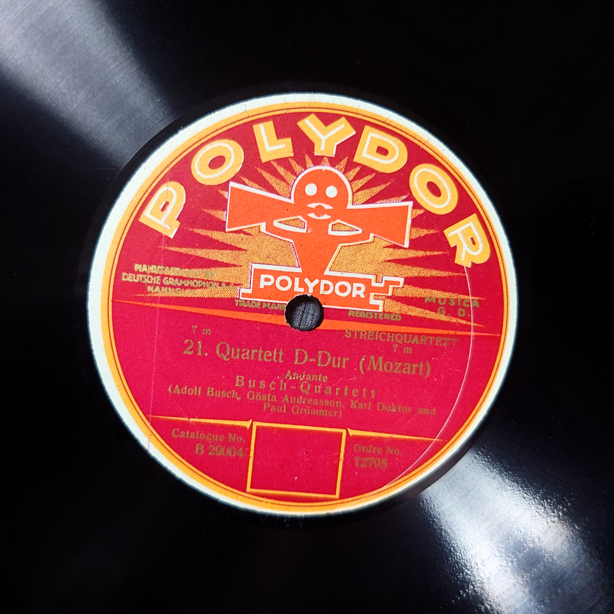 独Polydor 72795　モーツァルト「弦楽四重奏曲第21番」～スケルツォ＆アンダンテ　ブッシュ四重奏団