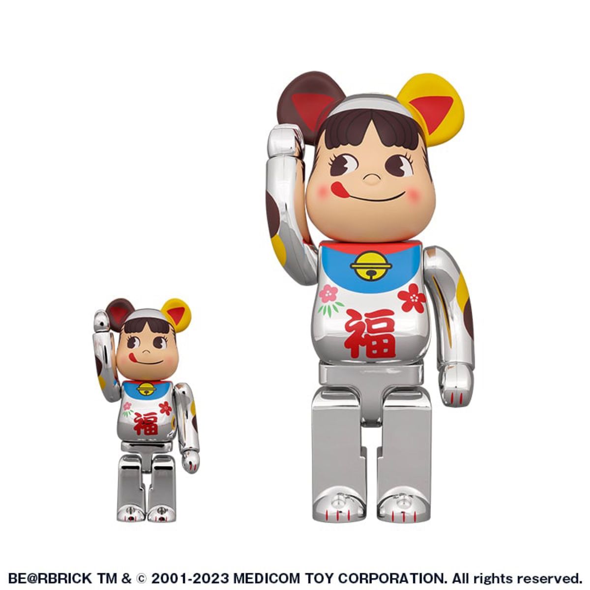 BE@RBRICK 招き猫 ペコちゃん 福 銀メッキ 100% & 400% ベアブリック