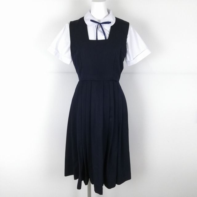 1円 ジャンパースカート 紐タイ バスト84 ウエスト64 冬物 女子 学生服 中学 高校 紺 制服 中古 ランクB NA1956_画像1