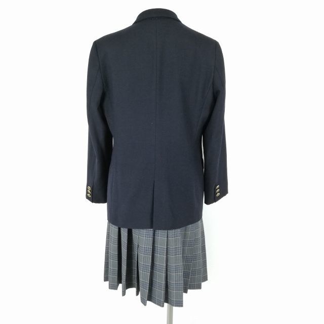 1円 ブレザー チェックスカート リボン 上下4点セット 165A 大きいサイズ カンコー 冬物 女子 学生服 福岡杉森高校 紺 中古 ランクC NA2621_画像2