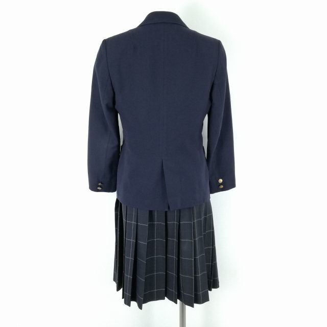 1円 ブレザー チェックスカート 紐タイ 上下4点セット 冬物 女子 学生服 熊本長嶺中学 紺 制服 中古 ランクC NA2640_画像2