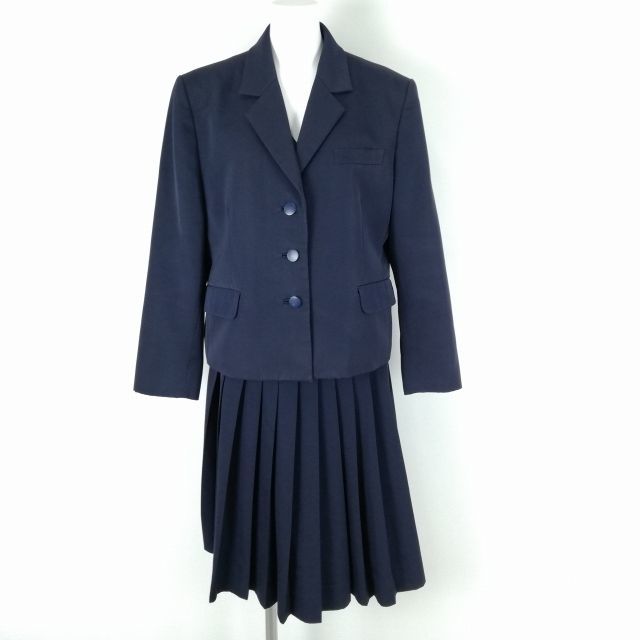 1円 ブレザー ベスト スカート 上下3点セット 大きいサイズ 冬物 女子 学生服 中学 高校 紺 制服 中古 ランクC NA2612_画像1