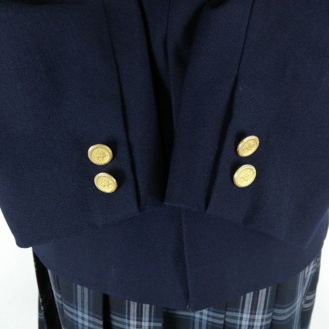 1円 ブレザー チェックスカート 紐タイ 上下4点セット M 冬物 女子 学生服 神奈川山手学院中学高校 紺 制服 中古 ランクC NA3024_画像3