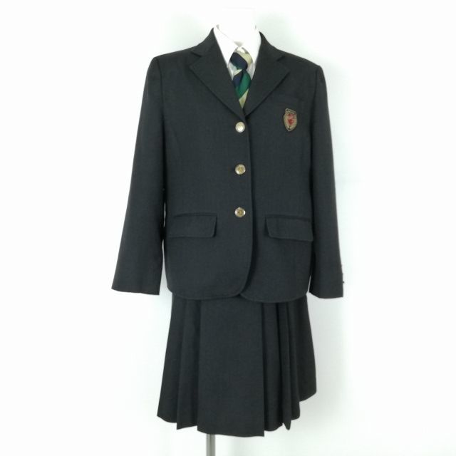 1円 ブレザー スカート ネクタイ 上下4点セット 指定 大きいサイズ 冬物 女子 学生服 東京八王子実践高校 グレー 制服 中古 ランクB NA3371_画像1