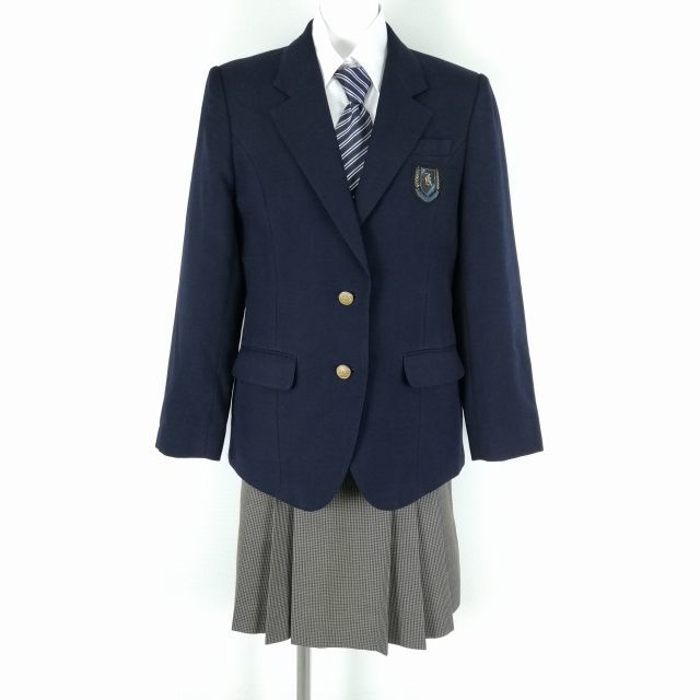 1円 ブレザー チェックスカート ネクタイ 上下4点セット 指定 L 冬物 女子 学生服 中学 高校 紺 制服 中古 ランクC NA3288_画像1