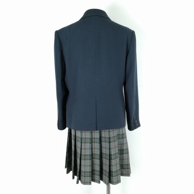 1円 ブレザー チェックスカート リボン 上下4点セット 大きいサイズ トンボ 冬物 女子 学生服 中学 高校 緑 制服 中古 ランクC NA3287_画像2