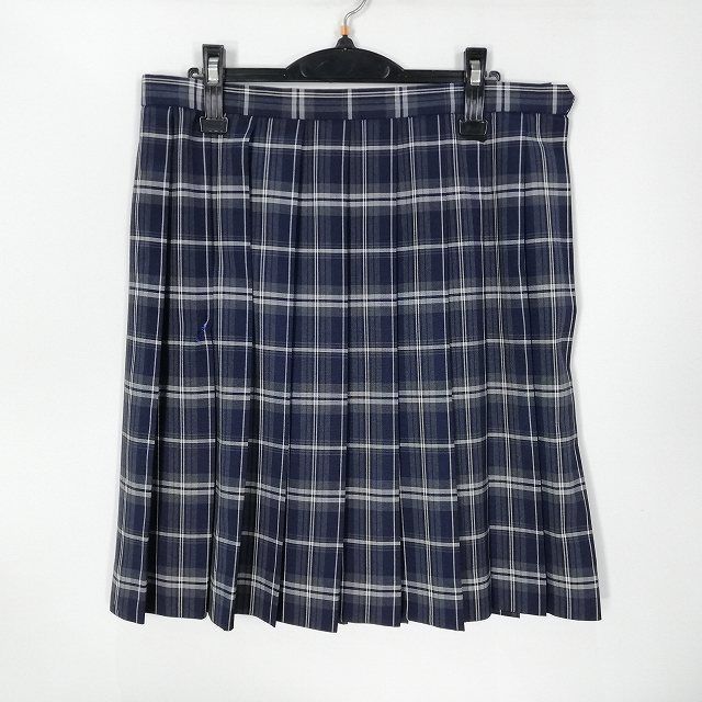 1円 スクールスカート 大きいサイズ 夏物 w80-丈57 チェック 中学 高校 プリーツ 学生服 制服 女子 中古 HK3942_画像1