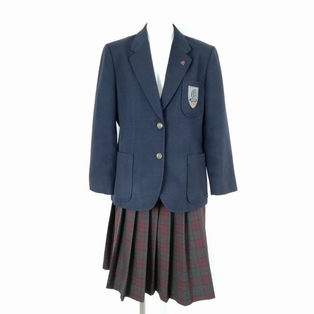 1円 ブレザー チェックスカート 上下2点セット 大きいサイズ トンボ 冬物 女子 学生服 広島大柿高校 紺 制服 中古 ランクB NA3473_画像1