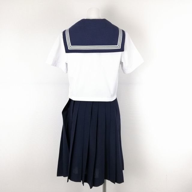 1円 セーラー服 スカート スカーフ 上下3点セット カンコー 夏物 白3本線 女子 学生服 愛媛川東中学 白 制服 中古 ランクC NA3470_画像2