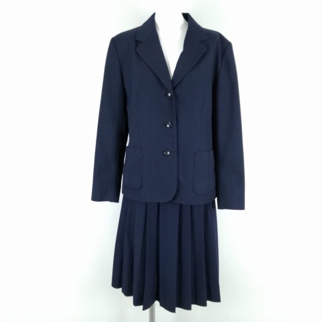 1円 ブレザー スカート 上下2点セット 指定 大きいサイズ 冬物 女子 学生服 中学 高校 紺 制服 中古 ランクC NA3716_画像1