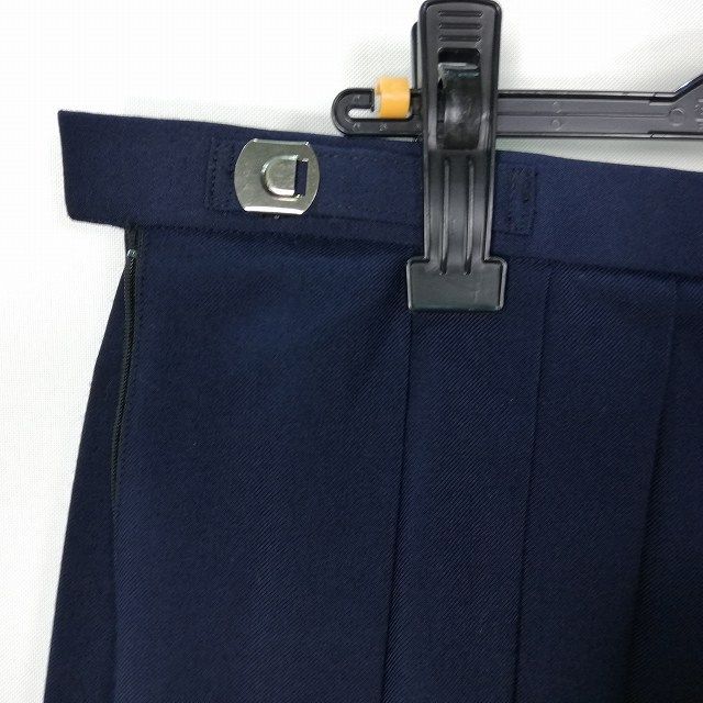 1円 スクールスカート 大きいサイズ 冬物 w80-丈59 紺 中学 高校 プリーツ 学生服 制服 女子 中古 HK4731_画像3