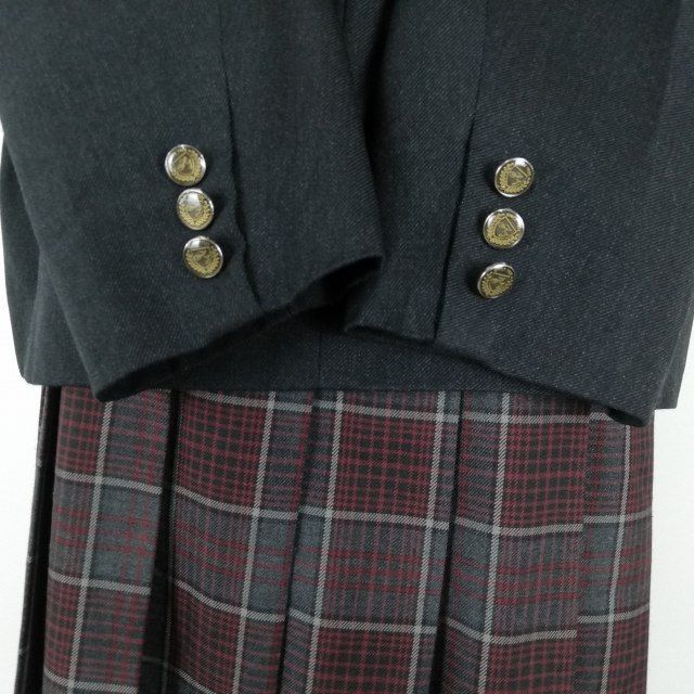 1円 ブレザー チェックスカート リボン 上下4点セット 大きいサイズ 冬物 女子 学生服 東京八王子実践高校 グレー 中古 ランクB NA4557_画像3