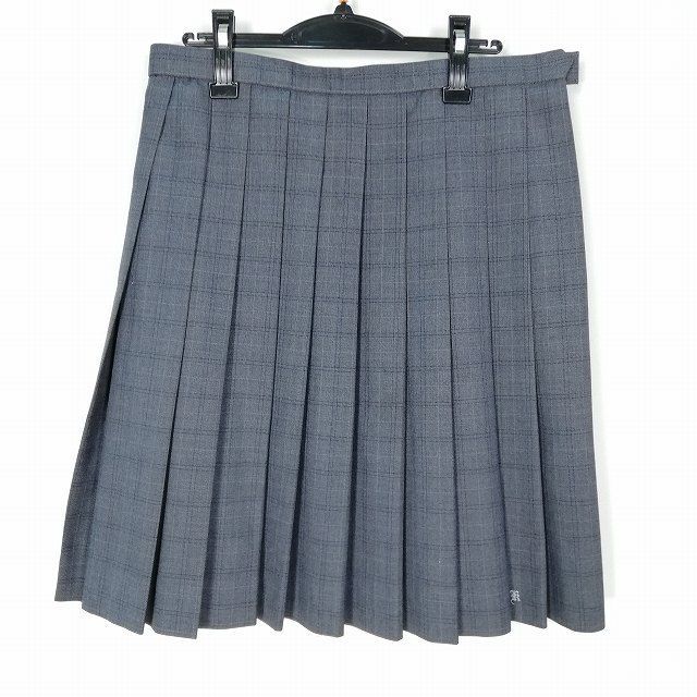 1円 スクールスカート 大きいサイズ 冬物 w80-丈58 チェック 大阪梶中学 プリーツ 学生服 制服 女子 中古 HK5036_画像1