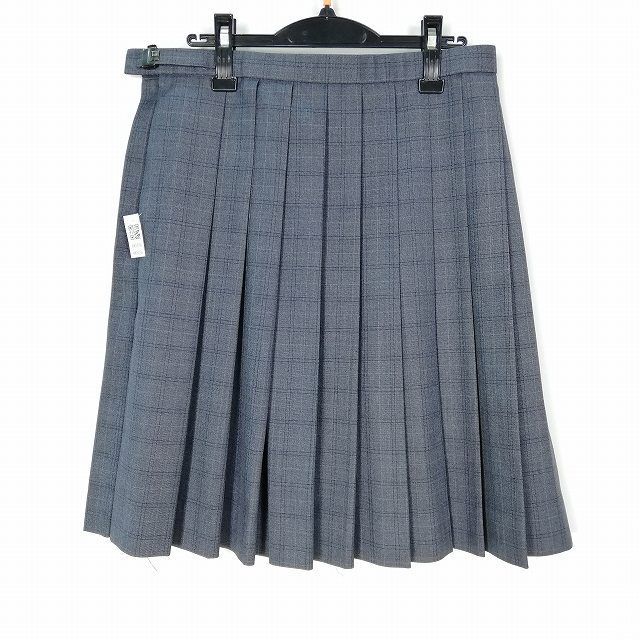 1円 スクールスカート 大きいサイズ 冬物 w80-丈58 チェック 大阪梶中学 プリーツ 学生服 制服 女子 中古 HK5036_画像2