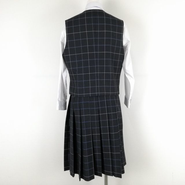 1円 ベスト チェックスカート 紐タイ 上下4点セット 冬物 女子 学生服 中学 高校 制服 中古 ランクB NA4743_画像2