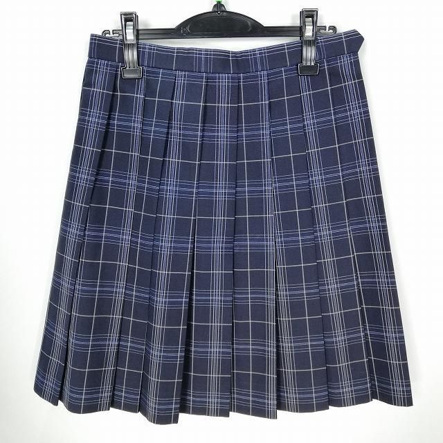 1円 スクールスカート 夏物 w66-丈53 チェック 東京青梅総合高校 プリーツ 学生服 制服 女子 中古 HK5504_画像1