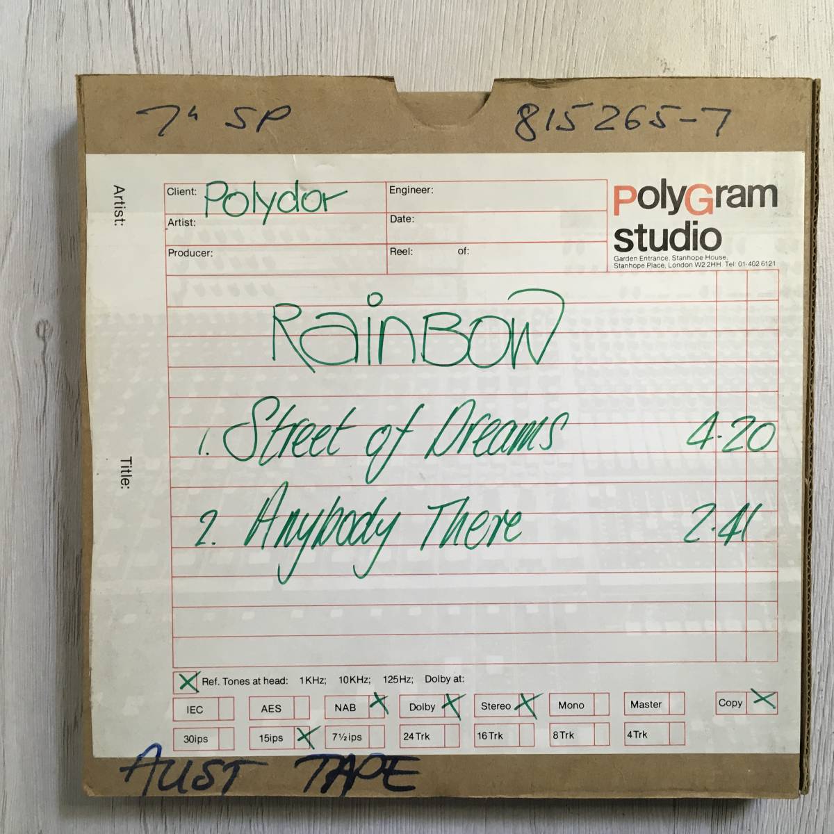 RAINBOW STREET OF DREAMS UK製　UKピクチャーディスク用マスターテープ？_画像1