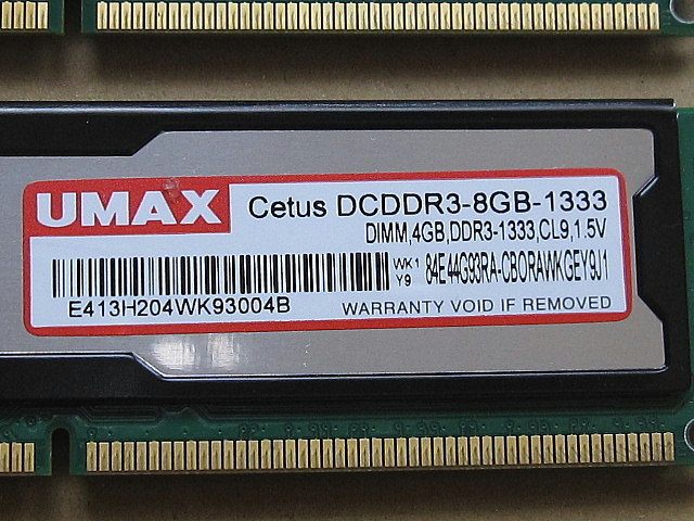 合計8GB UMAX Cetus DDR3 1333 PC3 10600 4GB 2枚 ①　2300/51119_画像4