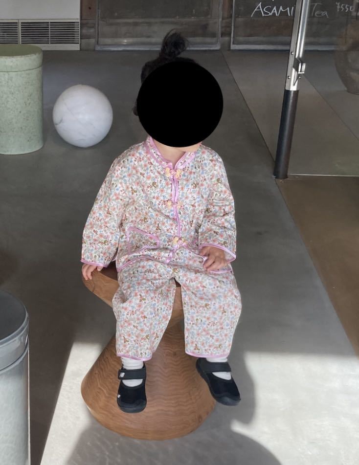 子供用チャイナ服 小花柄セットアップ ピンク 女の子 ガールズ 80〜85パジャマ ルームウェア ワンピースの画像8