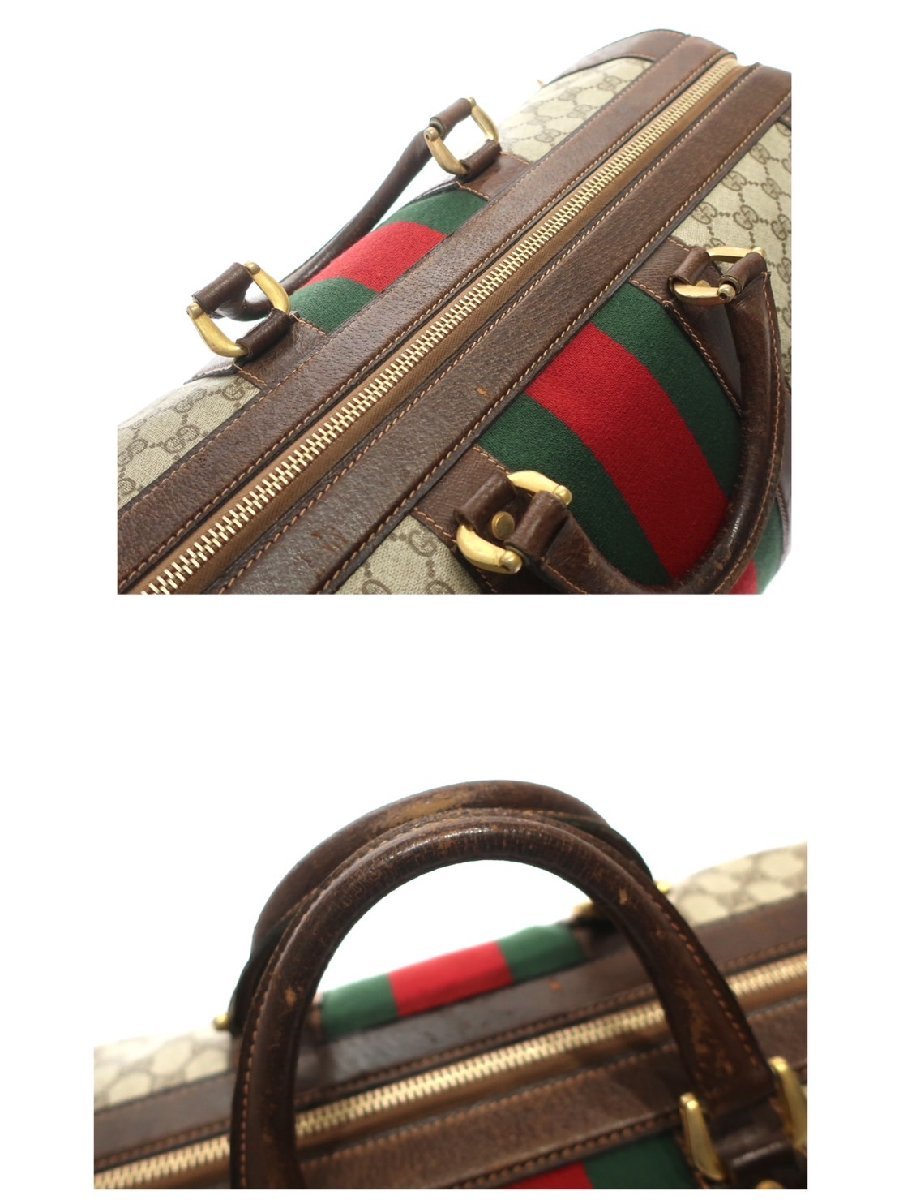 1円スタート GUCCI グッチ シェリーライン ボストンバッグ GGスプリーム ハンドバッグ GG柄 オールドグッチ ブラウン ゴールド金具_画像7