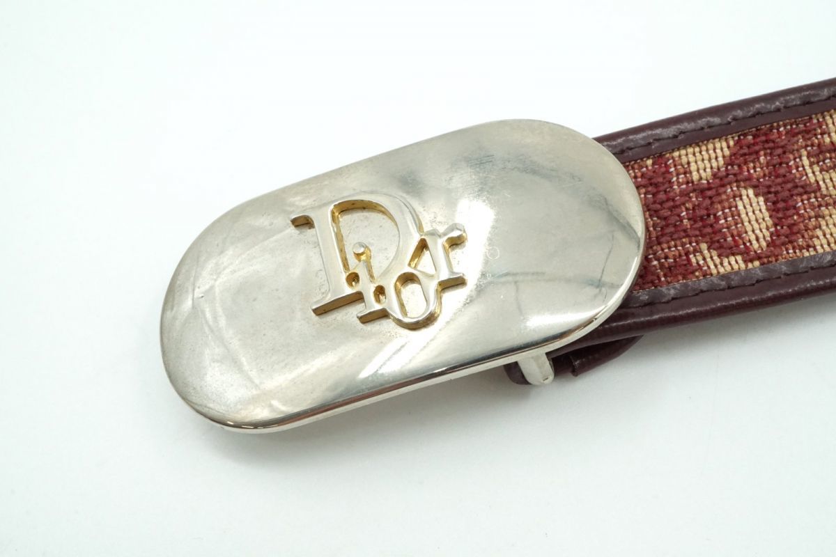 クリスチャン ディオール ヴィンテージ 75(約M) トロッター ナロー ベルト ロゴ レディース キャンバス ボルドー Christian Dior 6353kの画像3