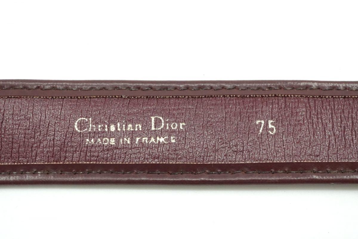 クリスチャン ディオール ヴィンテージ 75(約M) トロッター ナロー ベルト ロゴ レディース キャンバス ボルドー Christian Dior 6353kの画像10