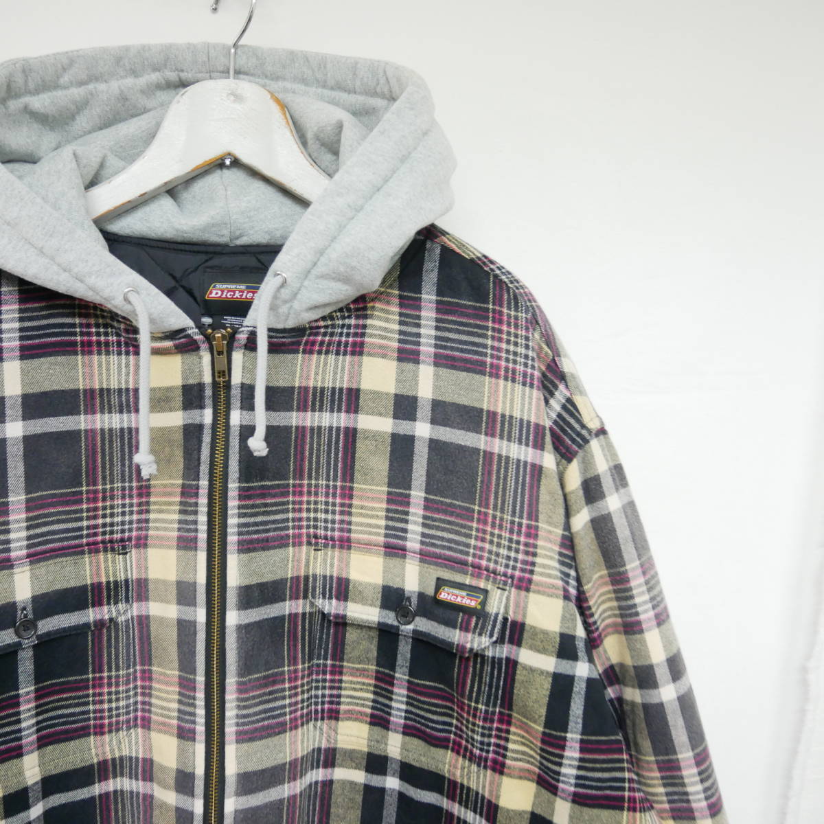 【1円】未使用 国内正規 Supreme×Dickies ディッキーズ 23AW 23FW Plaid Hooded Zip Up Shirt キルティング フードシャツ ジップシャツ XL_画像2