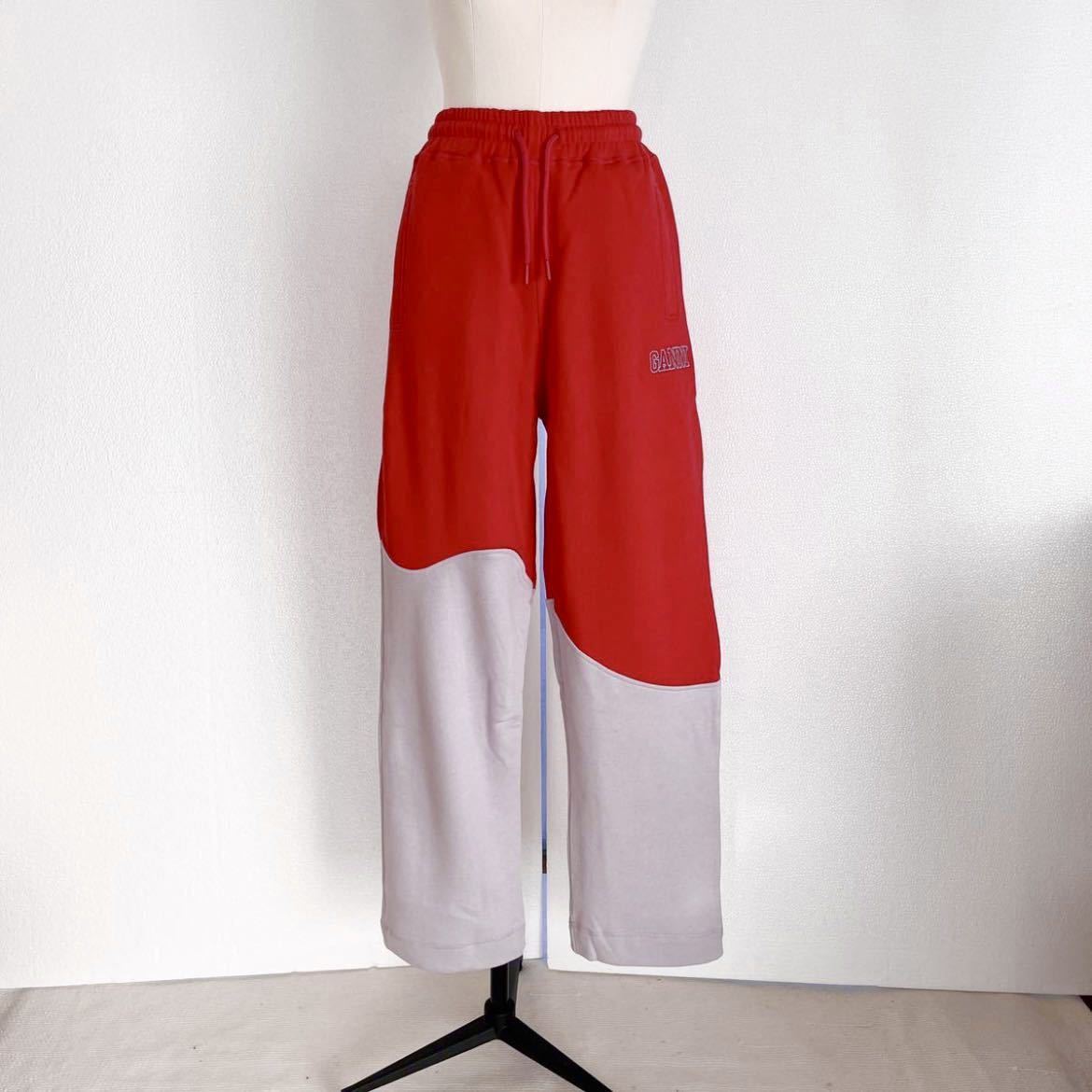 GANNI ガニー ロゴ入り デザインスウェットパンツ レッド Mサイズ