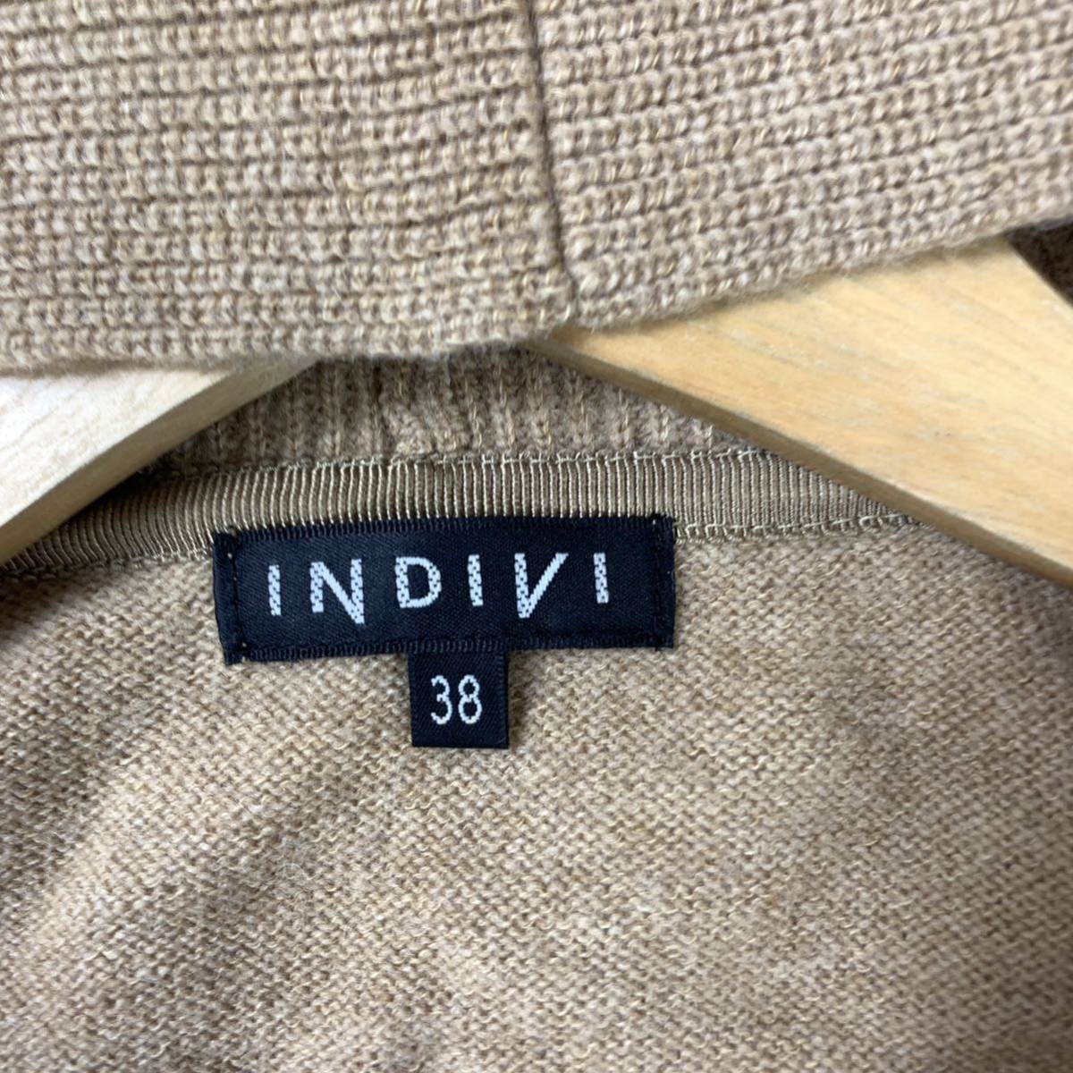  Indivi knitted cardigan duffle coat beige wool 38 YA5018