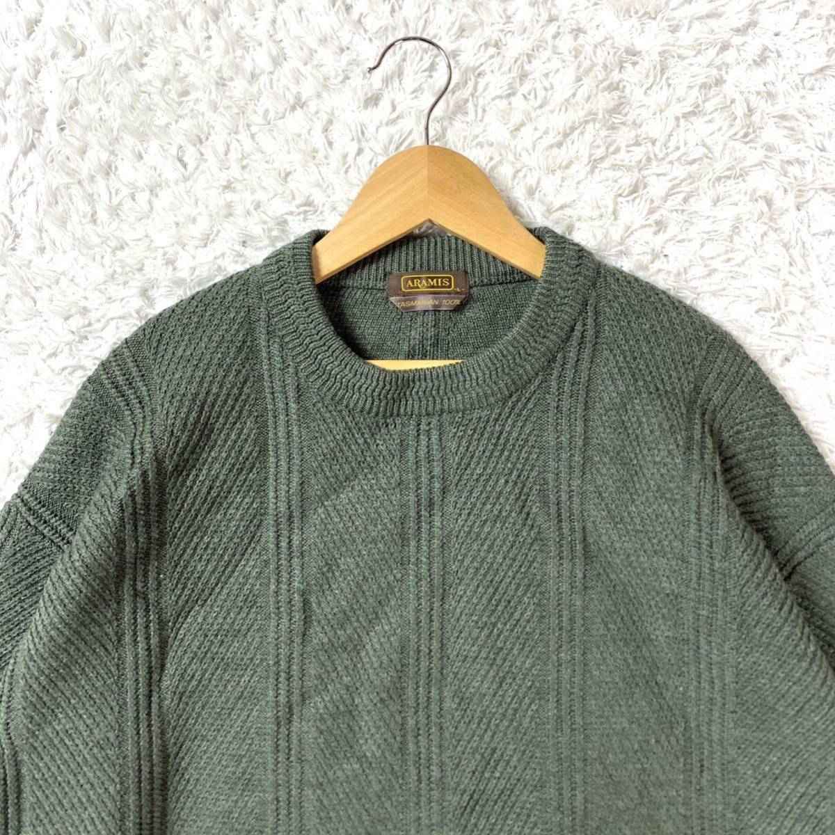 ARAMIS アラミス セーター モスグリーン ウール100% WOOL L YA5167_画像2