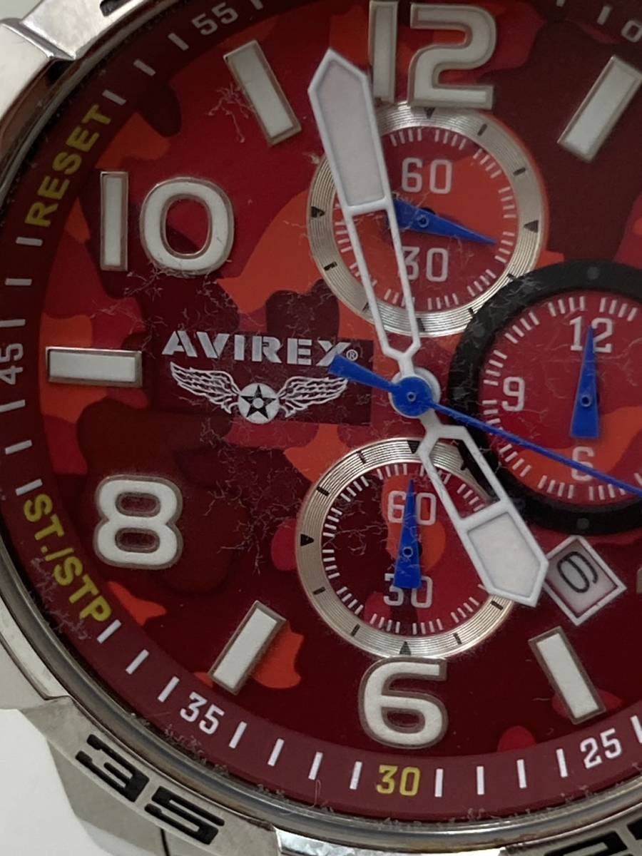 S【10C5】AVIREX　アビレックス　アヴィレックス　クロノグラフ　文字盤　レッド　赤　不動　腕時計　時計　_画像2