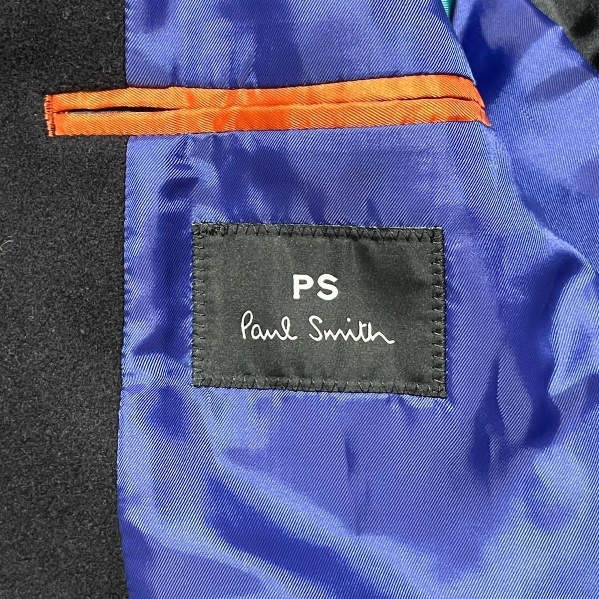 ポールスミス 裏地総柄 極暖ウール PS Paul Smith ピーコート ブラック 黒 ブルー アウター メンズ M ビジネス スーツ ドレス ピーエス_画像7