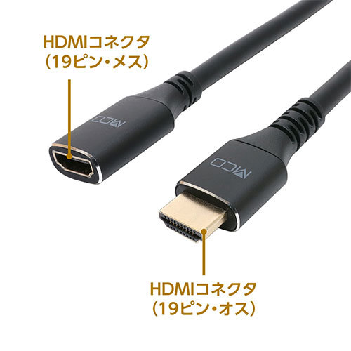 ミヨシ 4K 60Hz対応 HDMI延長ケーブル 1m HET-P10/BK_画像5
