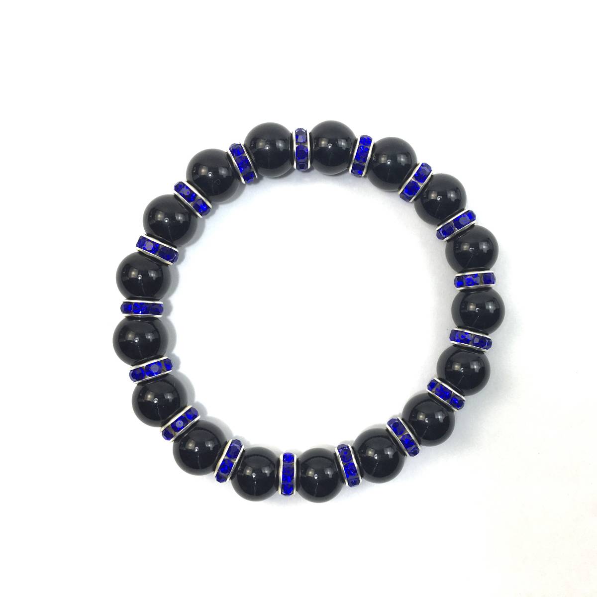 オニキス パワーストーン ブレスレット 天然石ブレス 10mm メンズ・レディース (ロンデル：D.ブルー)　開運　浄化　数珠ブレス_画像4
