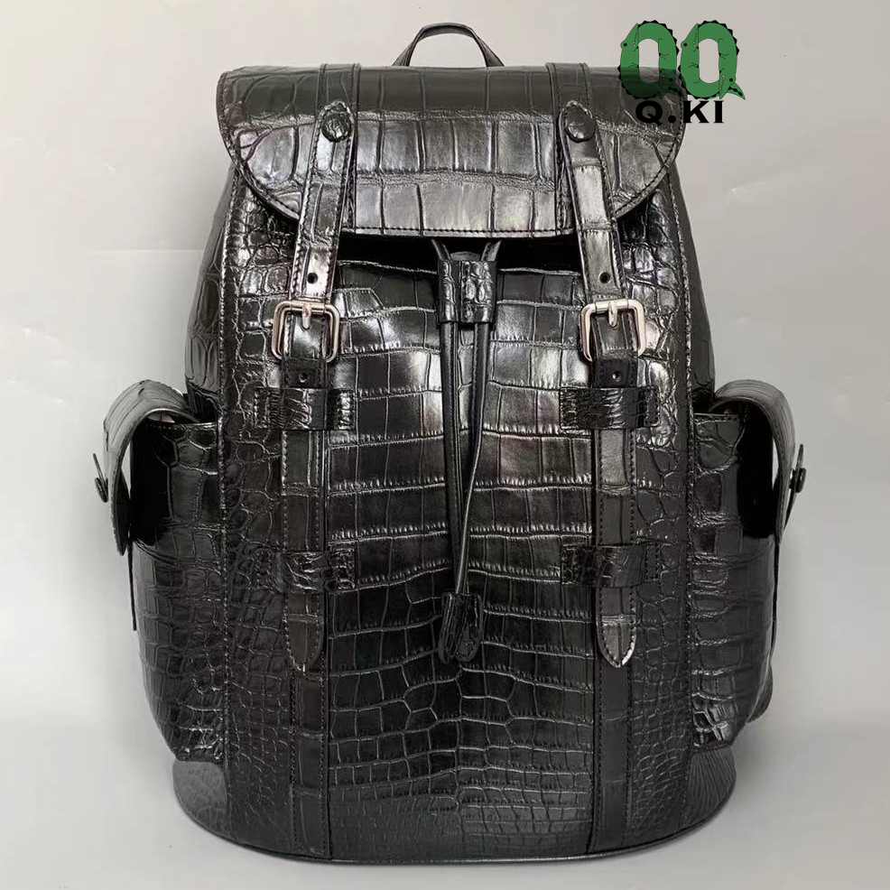 高級 クロコダイル レザー ワニ革 リュックサック 本革 メンズ カバン マット加工 コンピュータバッグ 紳士鞄 旅行鞄 大容量 黒