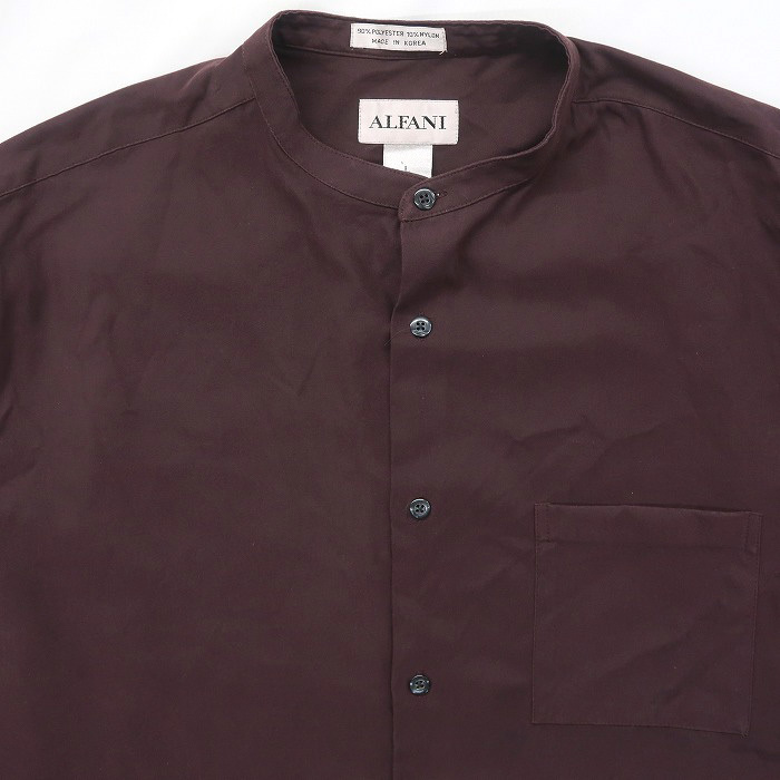古着 フェイクスウェードシャツ バンドカラー 長袖 ダークパープル サイズ表記：L　gd66126_画像3