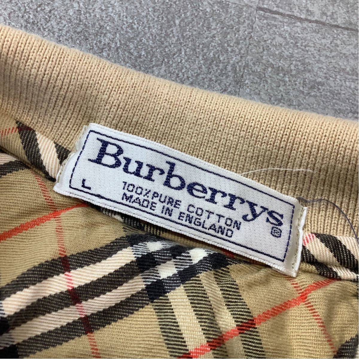 90*s Англия производства Burberry Burberry noba проверка рубашка-поло с длинным рукавом мужской L размер свет бежевый Golf 