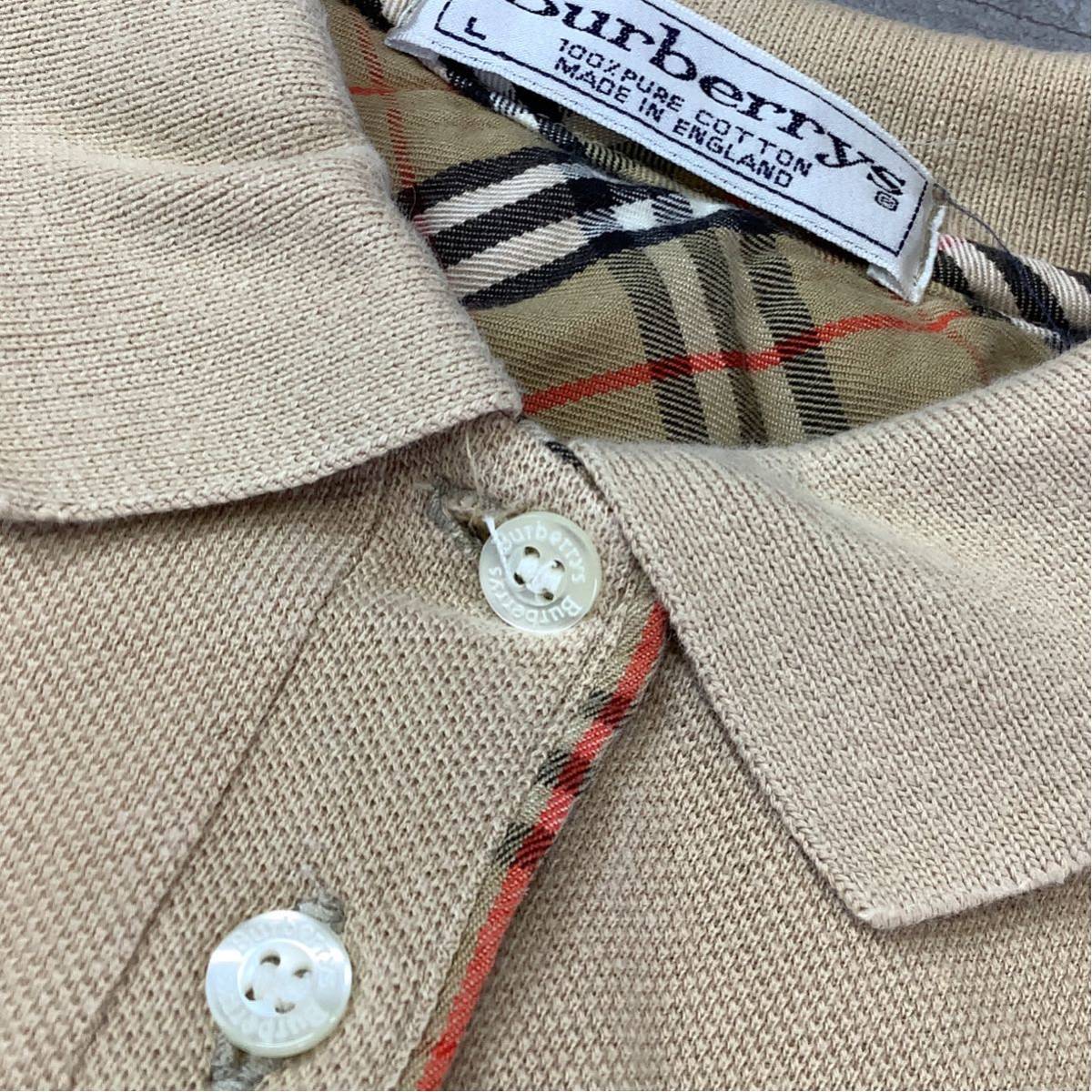 90*s Англия производства Burberry Burberry noba проверка рубашка-поло с длинным рукавом мужской L размер свет бежевый Golf 