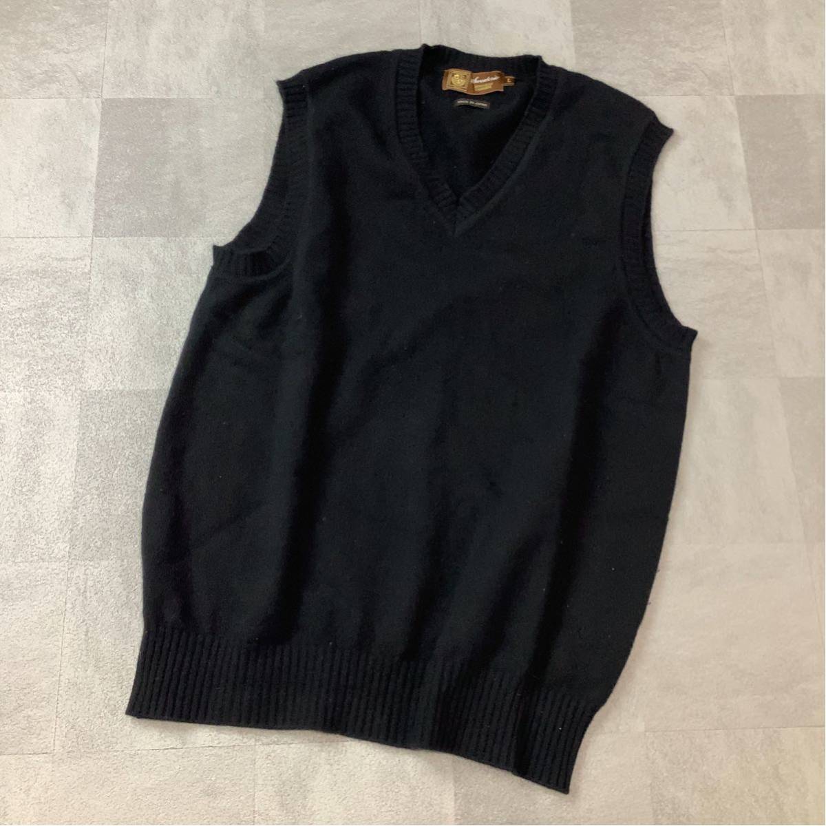 【高級感溢れるカシミヤ 100％】美品 sweaterie カシミアニットベスト セーター メンズ Lサイズ ブラック ゴルフ golf 滑らか着心地_画像1