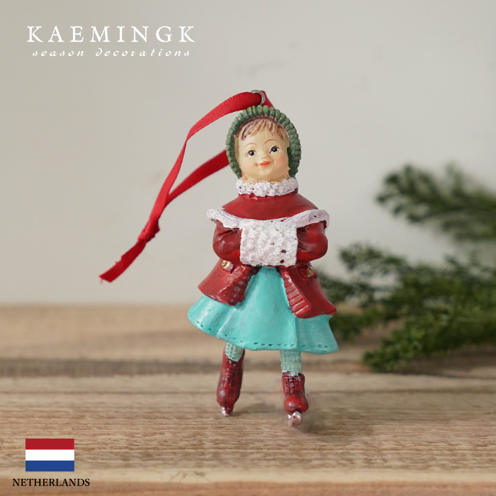 クリスマスツリー 飾り付け オーナメント 北欧 KAEMINGK 北欧 アンティーク レトロ スケートを楽しむ緑の帽子の子供 [3]_画像1