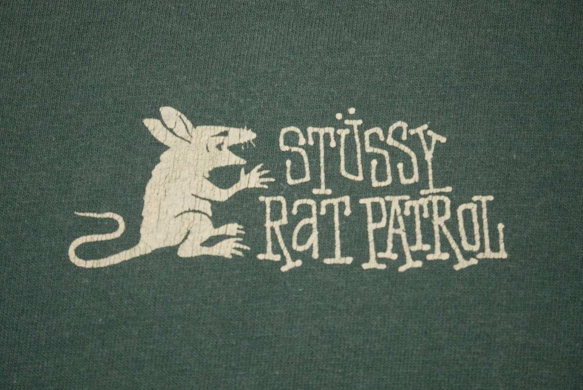 激レア ビンテージ OLD STUSSY オールド ステューシー RAT PATROL 黒タグ ８０’s 長袖Tシャツ グリーン サイズXL MADE IN USA_画像1