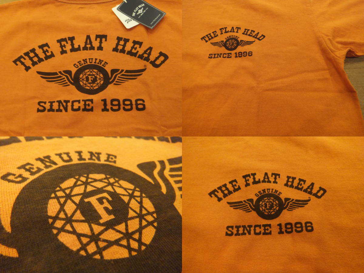 フラットヘッド正規店 FN-THC-202 年間定番! 厚手生地の半袖Tシャツ[オレンジ][４０]新品が送料無料!! ※ヘビーコットン・シリーズ_細部のご確認をどうぞ。