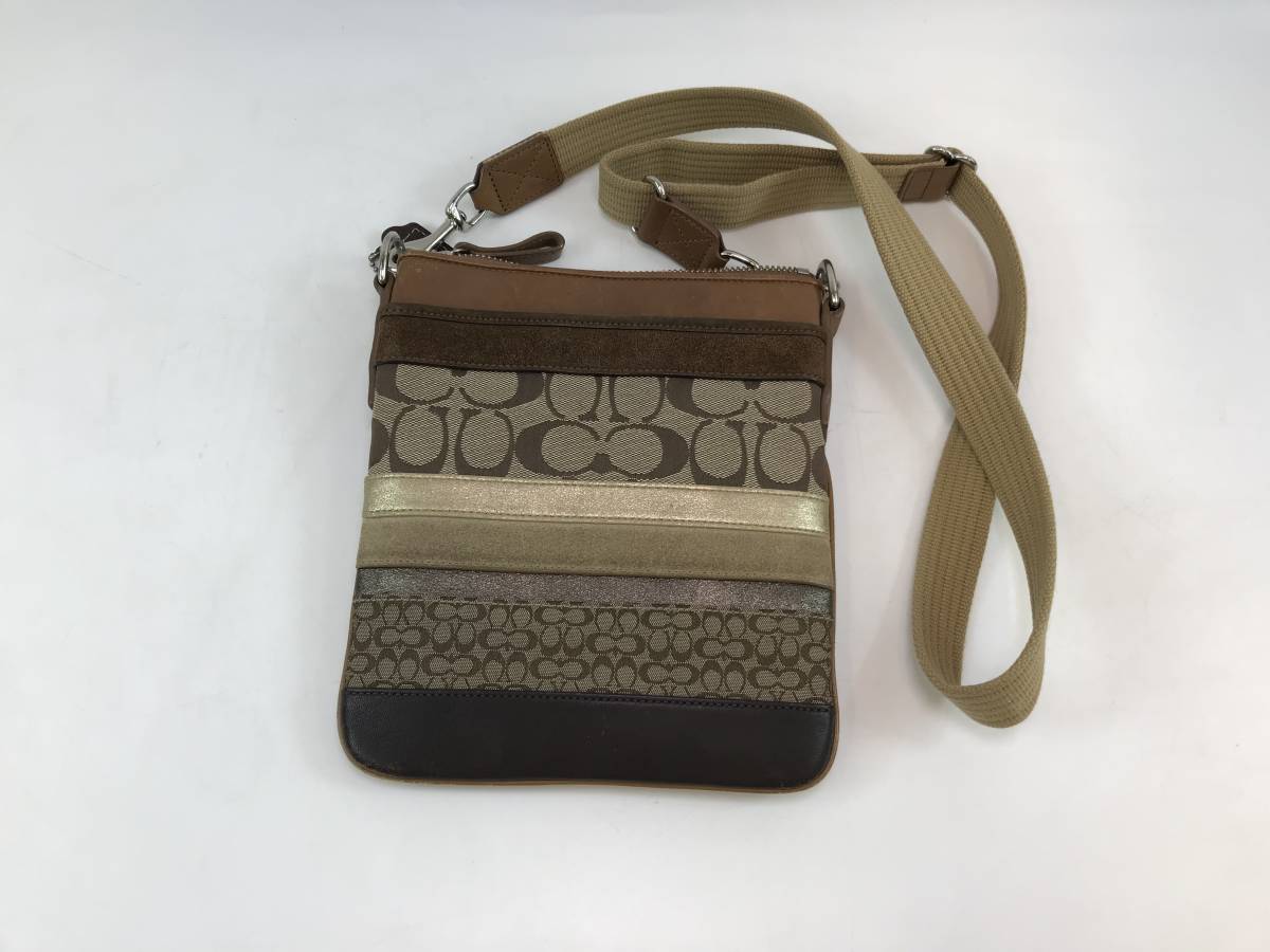 ☆【COACH】 コーチ 斜め掛け ミニショルダーポーチ バッグ レザー＆キャンパス　中古♯193042-1_画像1