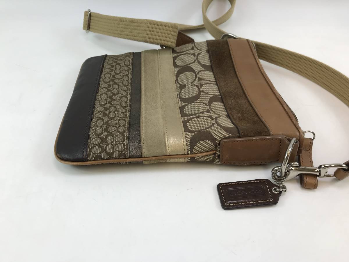 ☆【COACH】 コーチ 斜め掛け ミニショルダーポーチ バッグ レザー＆キャンパス　中古♯193042-1_画像4