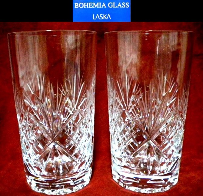 売切 ボヘミア クリスタル グラス LASKA 2客組 未使用品 箱無 、C/F 、寸法φ上64/下54×H118mm、口元厚1.3ｍｍ、底厚10ｍｍ、重量290ｇ_画像6