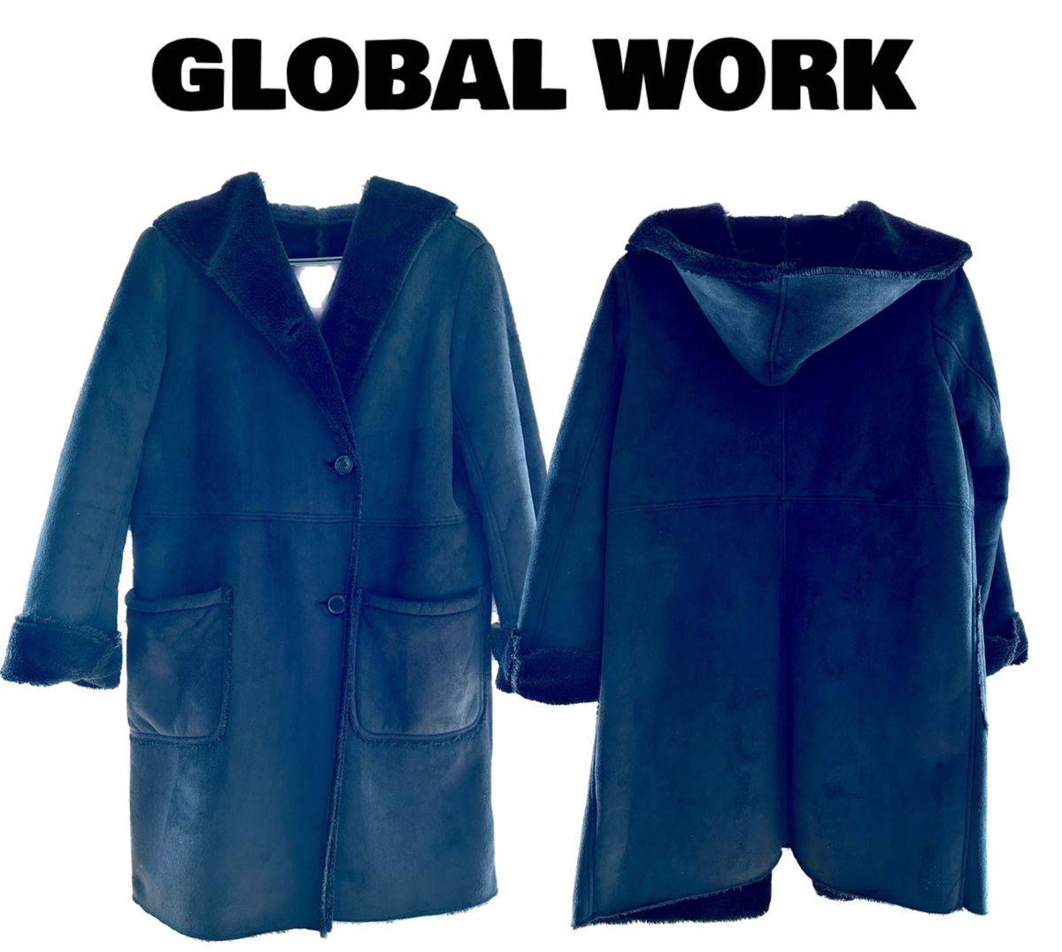 GLOBAL WORK フード付きコート　スエード調裏パイル　ブラック　M