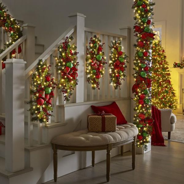 クリスマスリース 階段飾り　発光　クリスマスモールシーンレイアウト道具 1個　R706_画像1